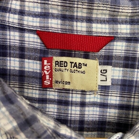 LEVI’S button down shirt light plaid 100% cotton blue white L long sleeves - Picture 2 of 9